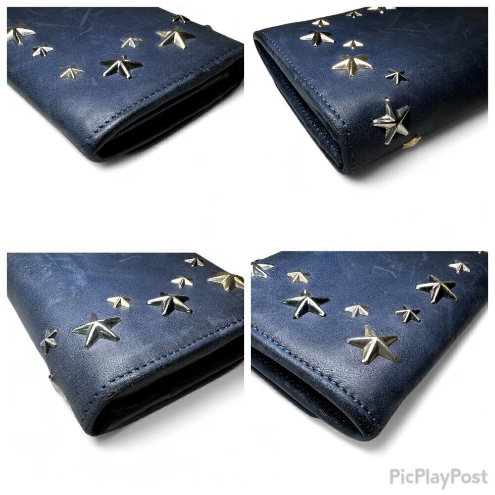 Jimmy Choo Navy Blue Long Leather Wallet with Silver Star Studs - Picture 12 of 16